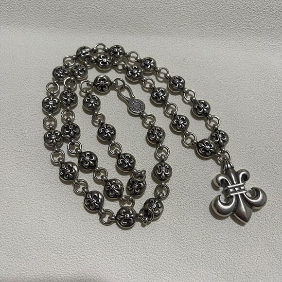Chrome Hearts BS Fleur Charm Ball Chain Necklace Sterling Silver - Picture 2 of 7